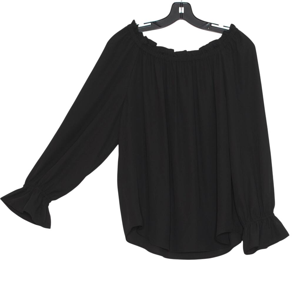 Talbots Top Off Shoulder Sophisticated Romantic Long Sleeve Blouse Black Medium - Picture 5 of 5